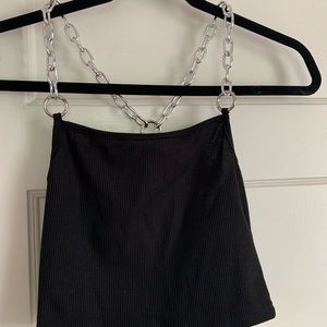ROMWE Black Ribbed Chain Tank Top